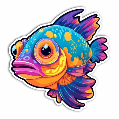 Mandarinfish with pretty eyes and attitude in a lisa frank inspired style. vector clipart sticker white background.