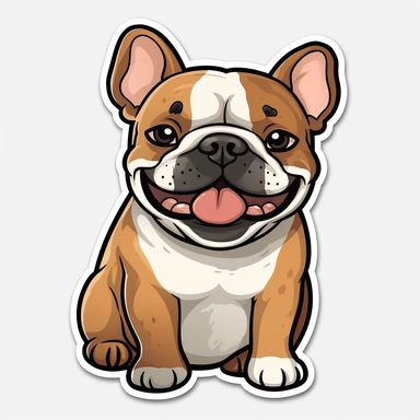 cute French Bulldog, happy and smiling, bold line, clipart, sticker, white background, no shadow, 8k detail