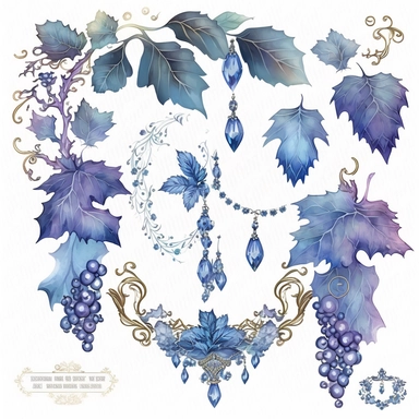 blue rococo grape jewels icicles watercolor clipart
