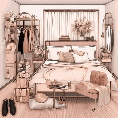 Modern Background scene, Bedroom clipart, Bedroom background, Homedecor clipart, Fashion clipart, Fashion Illustration, pink and rose gold