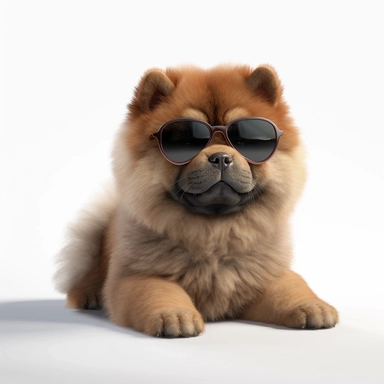 A hyper-realistic and adorable little baby Chow Chow puppy dog wearing stylish sunglasses , placed against a white background in a clip art style. Cinematic, hyper-detailed, with insane detail and beautiful color grading. Created using Unreal Engine, featuring depth of field, super resolution and megapixel resolution. Enhanced with cinematic lighting, anti-aliasing techniques such as FKAA and TXAA, and utilizing RTX technology for realistic reflections. Additional effects include screen-space am