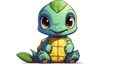 isolated flat clipart on a white background of a kawaii chibi happy turtle, in the style of daniel f. gerhartz, in the style of martin ansin, bruce timm, ralph bakshi, transcendent, nikon d850, art of burma, captures the essence of nature, in the style of organic forms and patterns, blue green and yellow, subtle ink landscapes, expansive skies, hyper-detailed illustrations, i can't believe how beautiful this is, lively colors