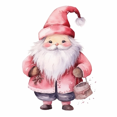 Cute Christmas Santa pink watercolor clipart