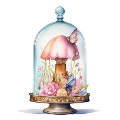 whimsical watercolour clip art against a white background easter themed cupcake under a glass dome  - <@1098423716465102849> (Waiting to start)