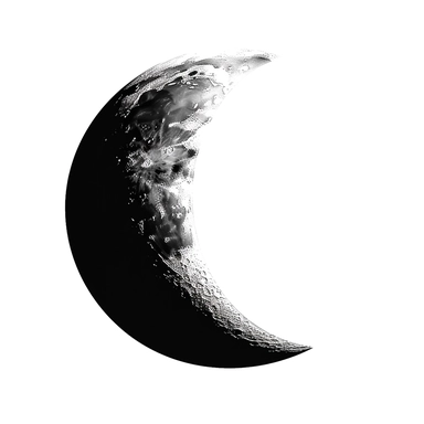 An illustration of a glowing beautiful Waxing Crescent Moon against white background, white background, clipart, PNG pure white background, high resolution, best quality