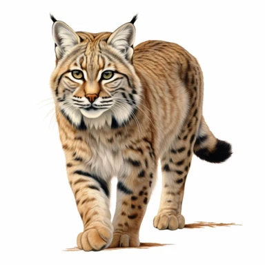 high def photograph clipart vector image with plain white background of a bobcat. extremely detailed. 35mm lens. 8k. Ultra HD.