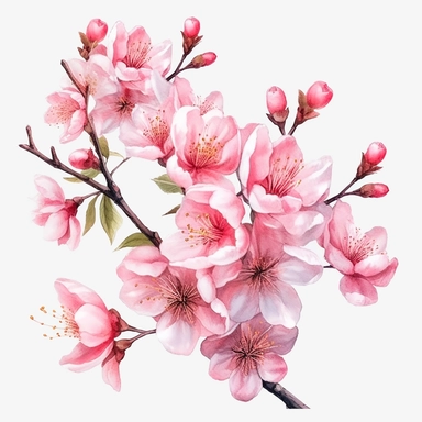 SAKURA CHERRY BLOSSOM SOFT WATERCOLOR, HIGH DETAIL, MODERN REALISTIC CARTOON STYLE, 8K WHITE TRANSPARENT BACKGROUND, CLIPART--AR 3:2