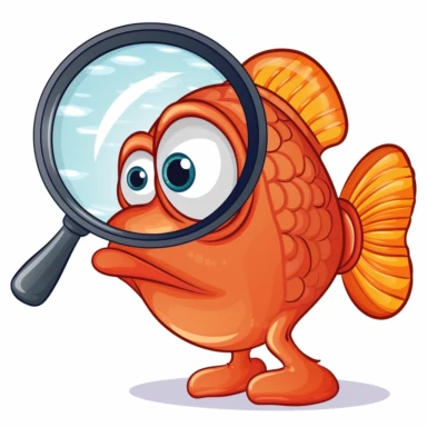 clipart cartoon fish, a magnifying glass on the clipart showing details