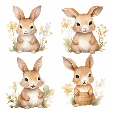 rabbit Watercolor Clipart, Cute Baby Shower Graphics