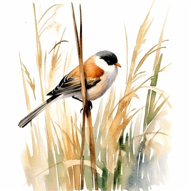 Bearded reedling,watercolor painting by JOHN SINGER SARGENT, clipart, white background