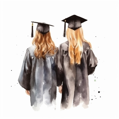 Behind view Graduation Clipart Graduate Students, bestfriends, watercolor Illustration clipart, 4K, extremely detailed