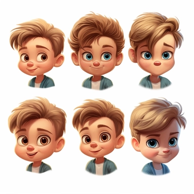 cute little boy, face, portrait, different expressions, clipart, high resolution