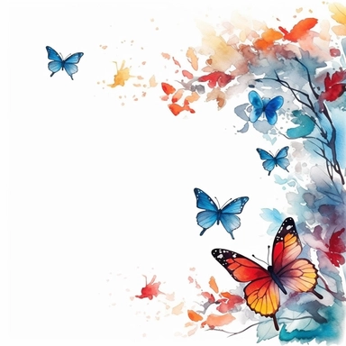 watercolor butterflies ion intertwined branches, clipart, white background, page border style--q2--v5.1--s1000