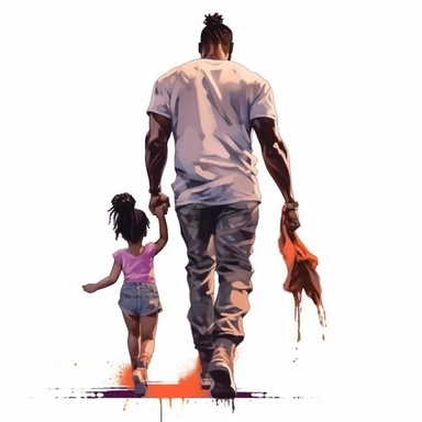 https://s.mj.run/UAYJRoBCAQg Cute Beautiful daddy and his daughter, black hair, little kids, Back view Sublimation Clipart,Cartoon,hyper realistic, intricate detail, illustration style,high solution , on the white background