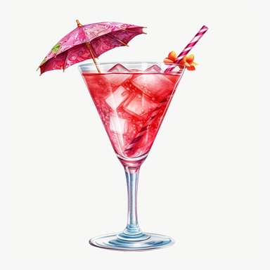 Watercolour realistic cosmopolitan cocktail in cocktail glass with straw and cocktail umbrella beautifully detailed realistic cosmopolitan cocktail , PNG image,transparent background ,ultra highly detailed, 18k, sharp focus, bright photo with vibrant colours, digitally enhanced,photographic, enhanced graphics, png format, straight, sharp focus, bright lighting, intricate detailed png image ,high definition,300dpi,graphic clipart,computer graphics