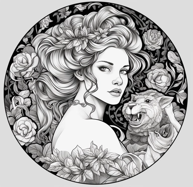 hercules in the king disney clipart coloring page of the girl, in the style of bella kotak, transparent/translucent medium, circular shapes, black and white grayscale, simplistic vector art, cartooncore, princesscore