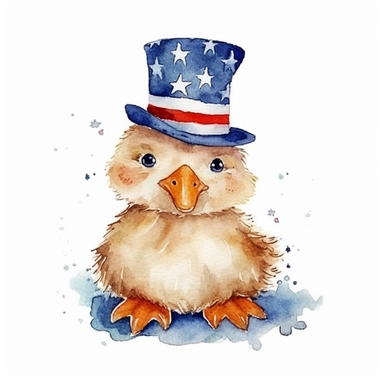 watercolor illustration, cute 1st of July clipart, detailed doodle, white background, adorable doodle clipart USA , highest resolution