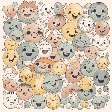 a collage of happy smiling faces in neutral clipart with no shading with white background . I would like each design to be separate from the others, showcasing the unique characteristics of each expressions with no teeth, I envision the clipart designs to be versatile and easily adaptable, suitable for a range of creative projects such as invitations, stationery, digital artwork, and more no shading