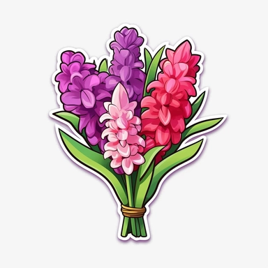 flower bouquet clipart sticker cartoon white border die cut flat design hyacinth magenta