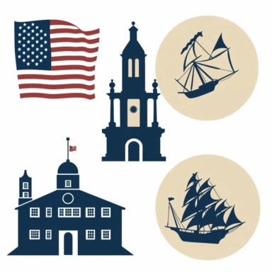 clipart image with iconic symbol, flag, and historic landmark from the American Revolution, perfect for DIY project and craft