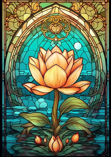 Art deco, stained glass, clipart, lotus, nature, vector, wood