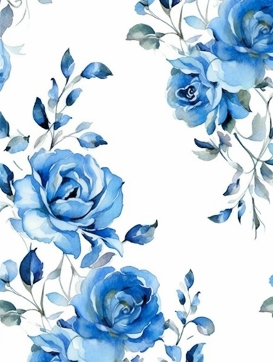 vintage beautiful victorian shabby chic blue roses border on white background, blue theme, watercolor illustration, clipart