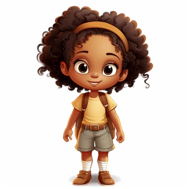cute cartoon African american kindergartener girl clipart on white background