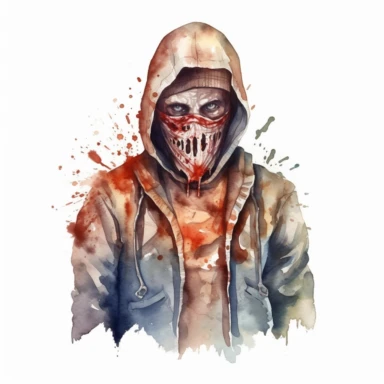 Scary Horror half body Watercolor Clipart, illustration style, on white background, detailed, hd