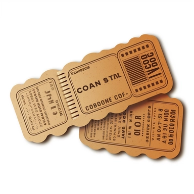 A ticket-shaped clipart with a perforated edge, reminiscent of traditional movie tickets. It can be customized with text to represent different movie genres or specific film screenings, making it useful for creating worksheets related to movie genres or film analysis. With white background.
