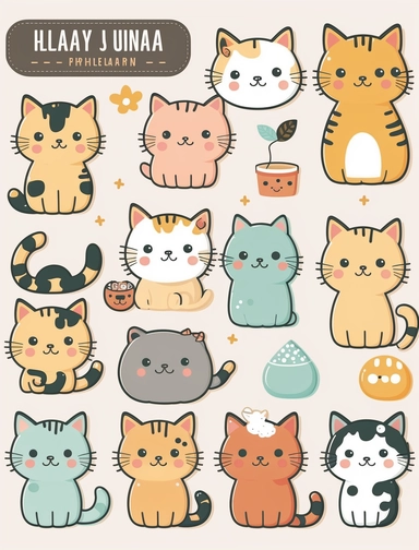 Funny cats clipart Cute cat clip art Kawaii kitten Kitty icons Pet illustrations Printable stickers Planner supplies Vector Commercial use