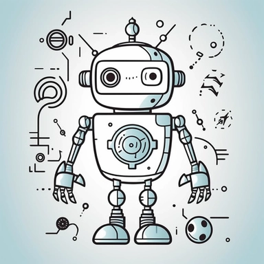 drawn illustration cute doodle (robot), clip art, digital art, vector, isolated transparent background, clean line art, simple strokes, minimalist style, straight lines, curves