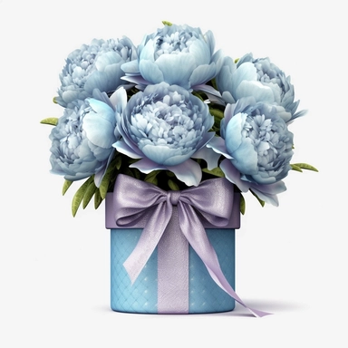 Watercolour realistic pastel blue peonies in flower bouquet box with delicate ribbon bow wrapped around it intricately realistically detailed pastel blue peonies, PNG image,transparent background ,ultra highly detailed, 18k, sharp focus, bright photo with vibrant colours, digitally enhanced,photographic, enhanced graphics, png format, straight, sharp focus, bright lighting, intricate detailed png image ,high definition,300dpi,graphic clipart,computer graphics