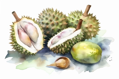watercolor durian clipart, hd, in white background, spaced out