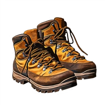 hiking boots, clipart, white background, realistic