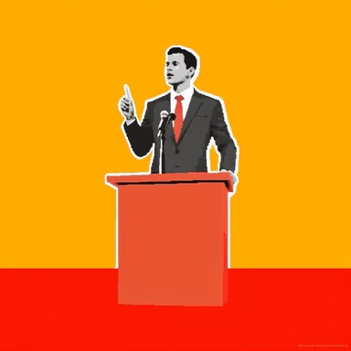 man giving a speech, man at podium, image clipart, free clip art,, in the style of light gray and light crimson, solapunk, exacting precision, letras y figuras, political, confessional, functionality emphasis, Art, Craft style, movie lighting, Yellow Solid Background, oc, Blender, C4