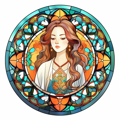 Vintage Cute Beautiful Round Stained Glass Korean fashion girl Sublimation Clipart, Cartoon, hyper realistic, intricate detail, illustration style, high solution, on the white background