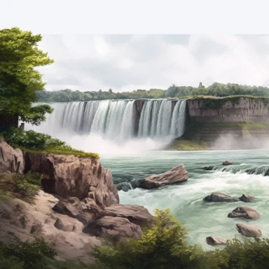 Niagara Falls landscape , 8K quality, ultra detailed clipart, without signature and without meaningless lines, clipart, white background, High Quality clipart, no writting background, no writting