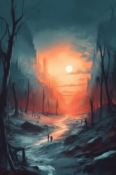 realistic clipart of enchanted winter hell landscape, digital painting