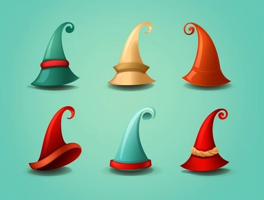 christmas cliparts christmas hats, in the style of distinctive noses, eccentric props, asymmetrical shapes, light crimson and green, exaggerated features, fawncore, sky-blue and crimson