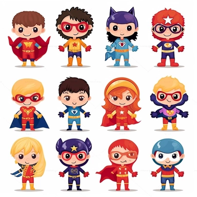 clipart, cute superhero variety, white background