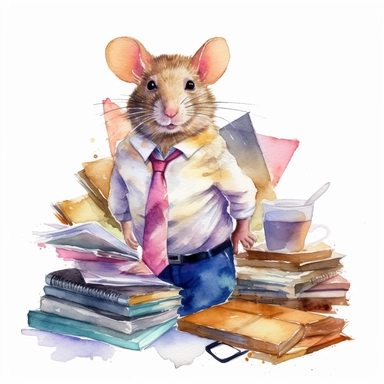 an office mouse dad, detailed, hd, watercolor, clipart, white background