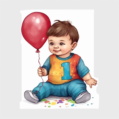 cute one year old baby first birthday clipart, single clipart, high resolution, vibrant colors, 8k