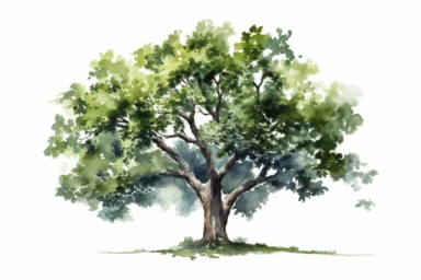 Watercolor, White Oak tree, clipart, hd, on a white background, spaced out