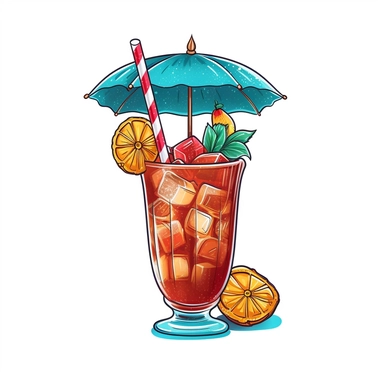 a fancy iced drink with an tiny umbrella and a straw for digital clipart