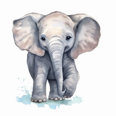happy sweet Baby elephant clipart , original hand drawing, watercolor, understated and flawless coloring image, realistic image , white background, realistic painting, portrait without writing