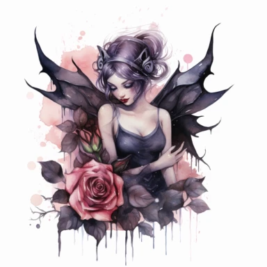 dark and evil fairy having dark roses near her, 8K, ultra details, isolated white background, clipart, hand drawn, hand drawn art, in the style of ultra-detailed watercolor hand drawn collections, HD watercolor collections, soft watercolor, inllustration, high-quality watercolor collections, hand-drawn watercolor collections, and precise watercolor collections made by a professional watercolor artist with attention to detail,