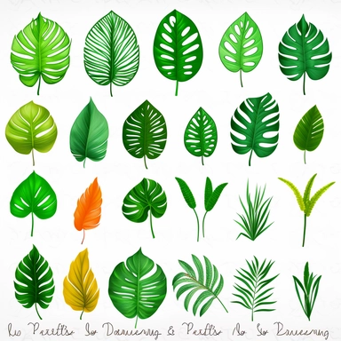, 20 different Hawaii tropical leaves clipart designs, tropical leave Stencil Svg,Tropical Beach Summer Svg, leaves, Cricut Silhouette Cameo, Svg, Png, isolated image, displayed on a 4x5 grid, white background, mockup no shadow,
