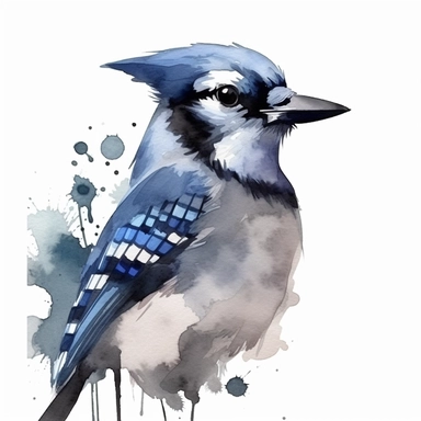 blue Jay bird, clipart set, watercolor style, minimalist, isolated white background, 8k