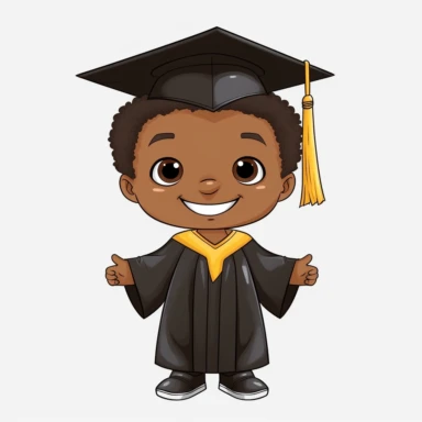 brown skinned smiling boy graduating kindergarten svg clipart simple line art