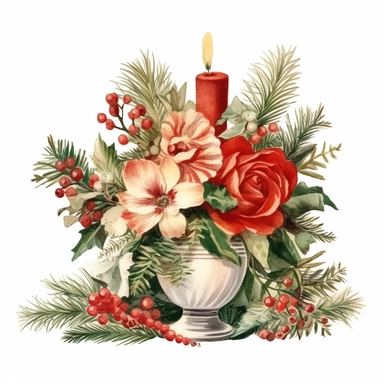 watercolor clipart of vintage Christmas banquet, isolated on white background